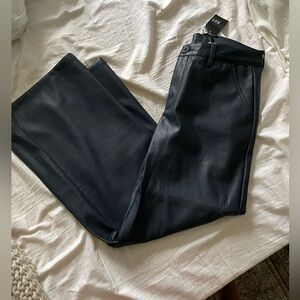 NWT KUT Aubrielle CROPPED Wide Leg Faux Leather Navy Blue